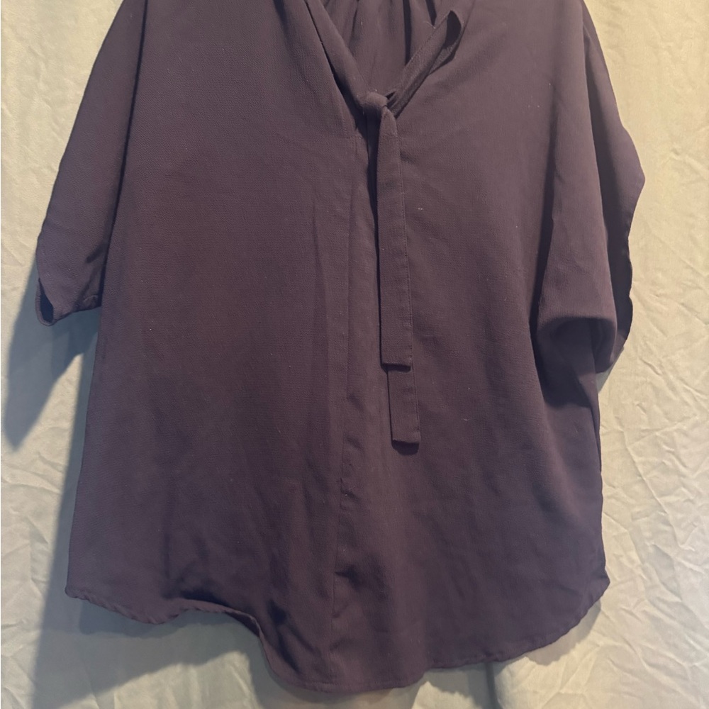 Black Oversized Button Down Blouse with Mandarin Collar